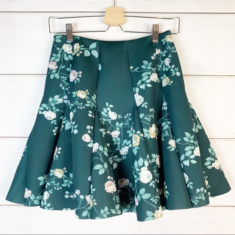 LC Lauren Conrad Runway Green Floral Circle Skirt